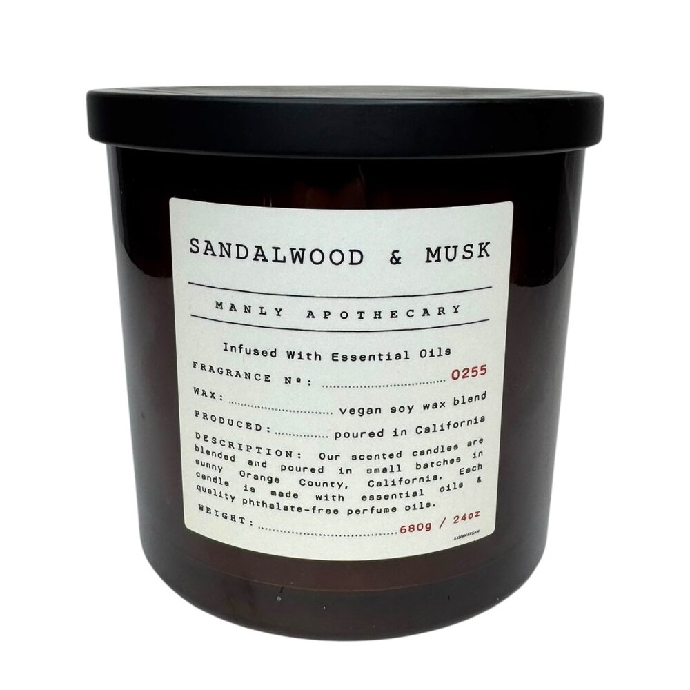 Leoben Company Sandalwood & Musk Manly Apothecary Vegan Wax Blend Candle, 24 Oz/